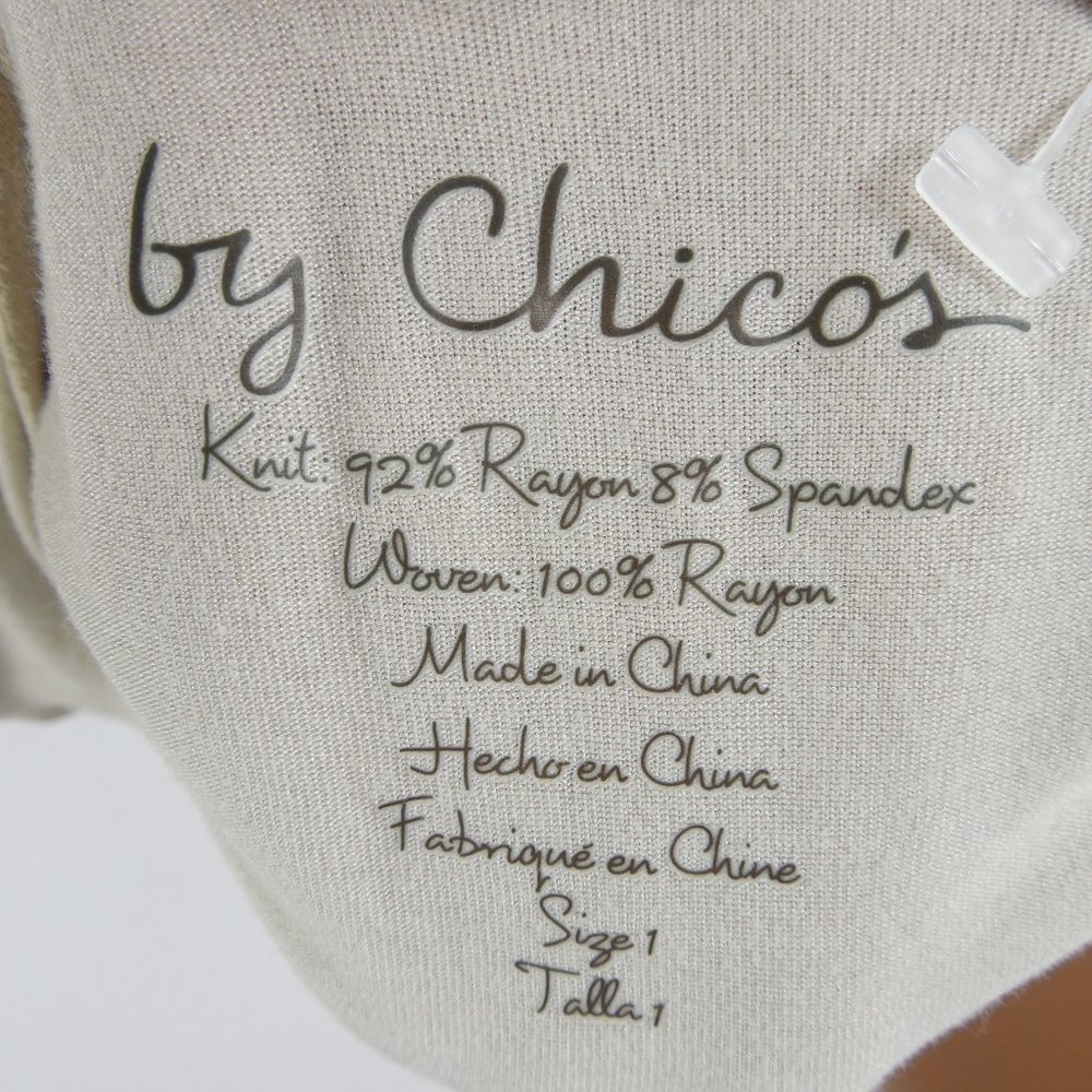 CHICO'S Top M Sz 1 Beige/Tan Knit Tunic Blouse Chiffon Overlay Relaxed Fit - Picture 9 of 11